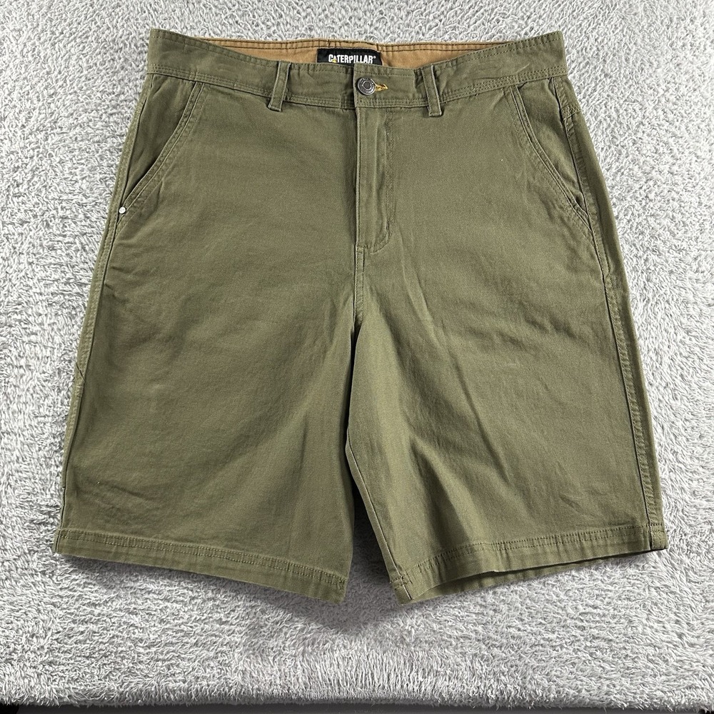 Caterpillar CAT Shorts Mens 32 Green Canvas‎ Utility Heavyweight Workwear 10"